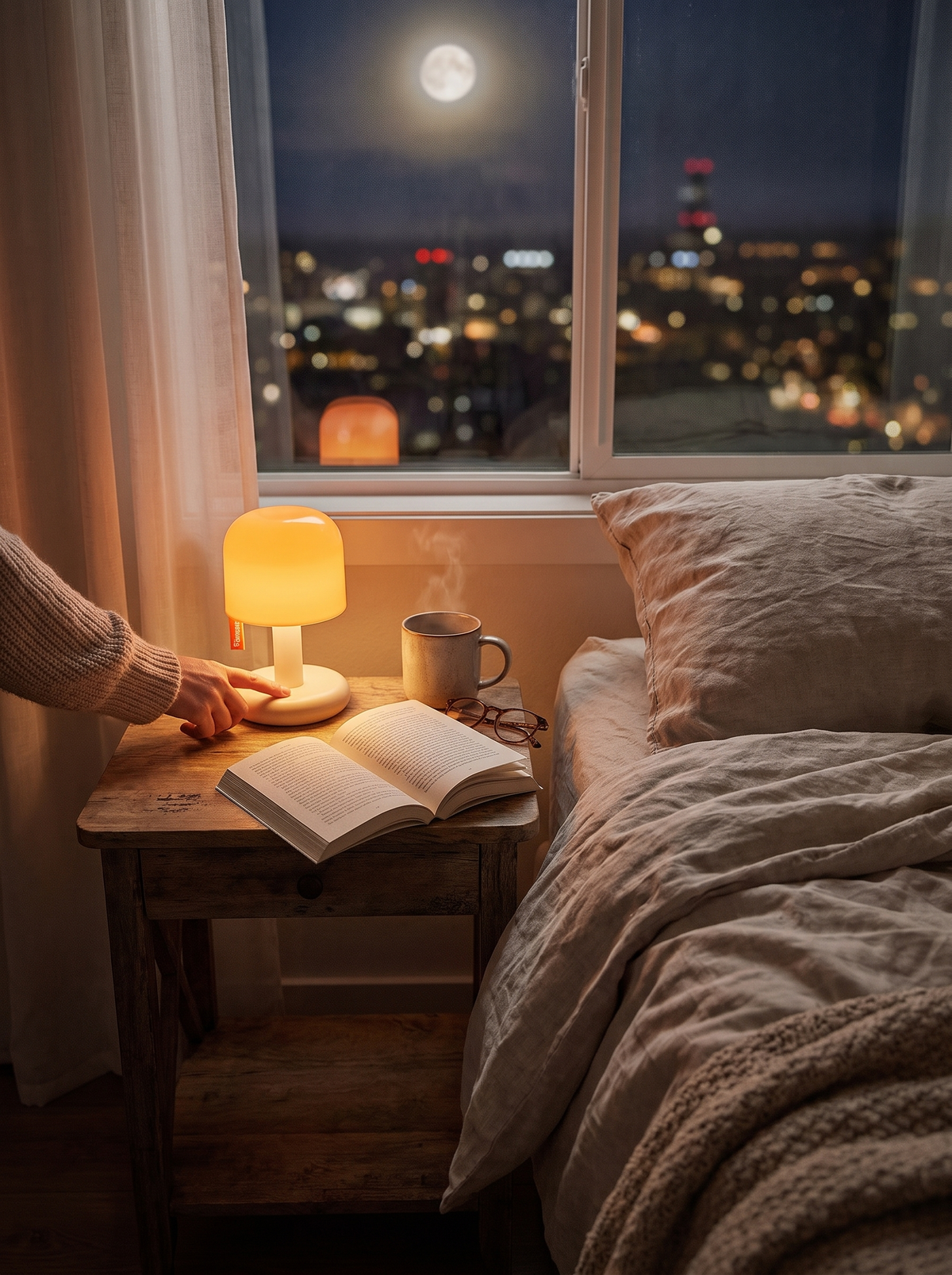 SunsetGlow USB rechargeable small bedside lamp, Small Size, Elegant Touch
