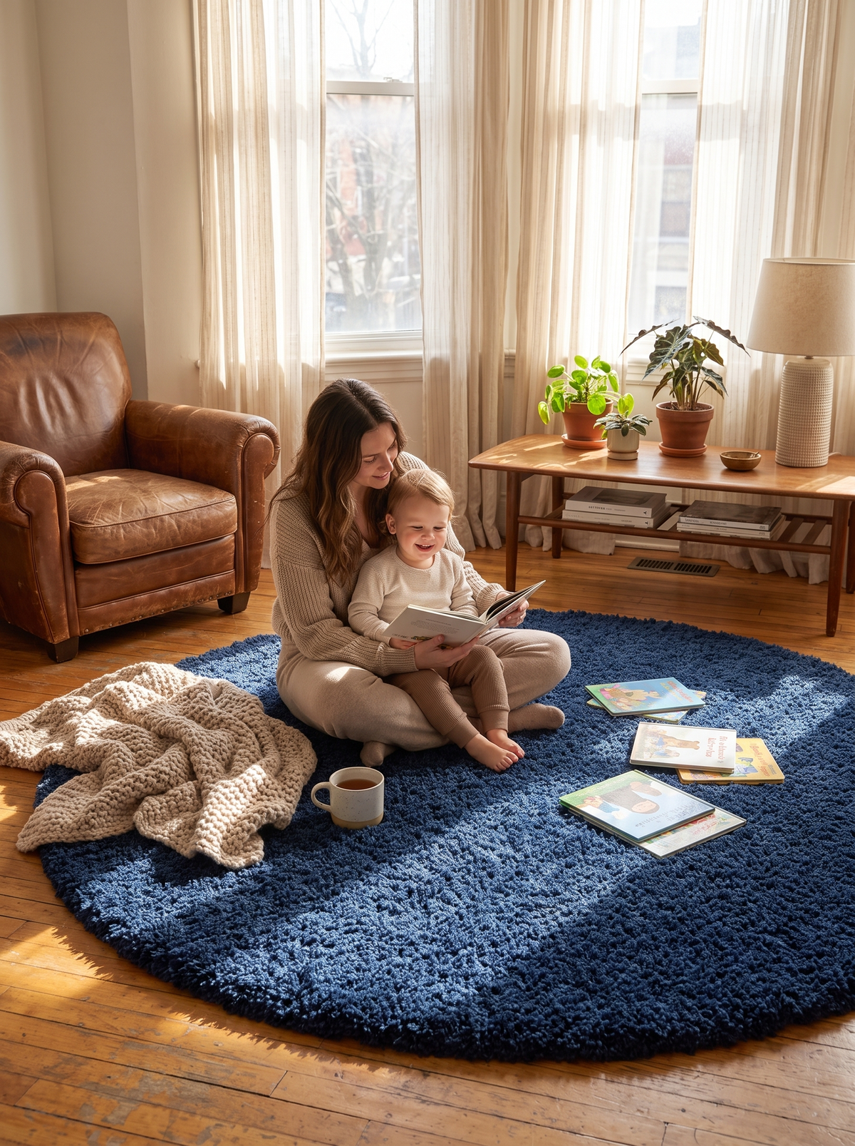 Round shag carpet in a lifestyle setting, Warmth That Transforms a Room