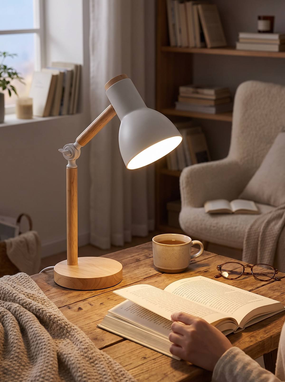 Nordic wooden desk lamp with adjustable head, Light Exactly Where You Need It