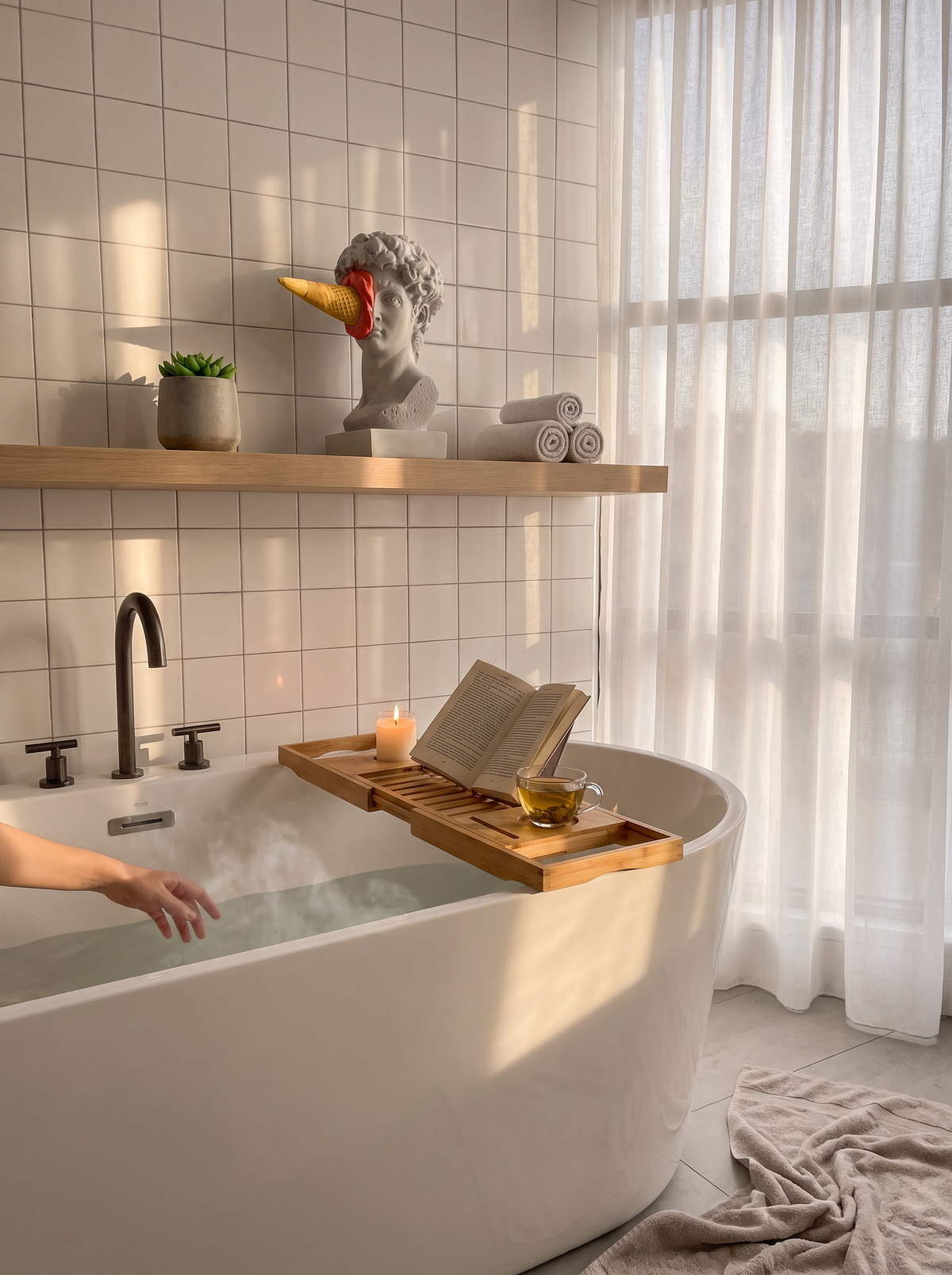 Playful David figurine with ice cream, joy in every room