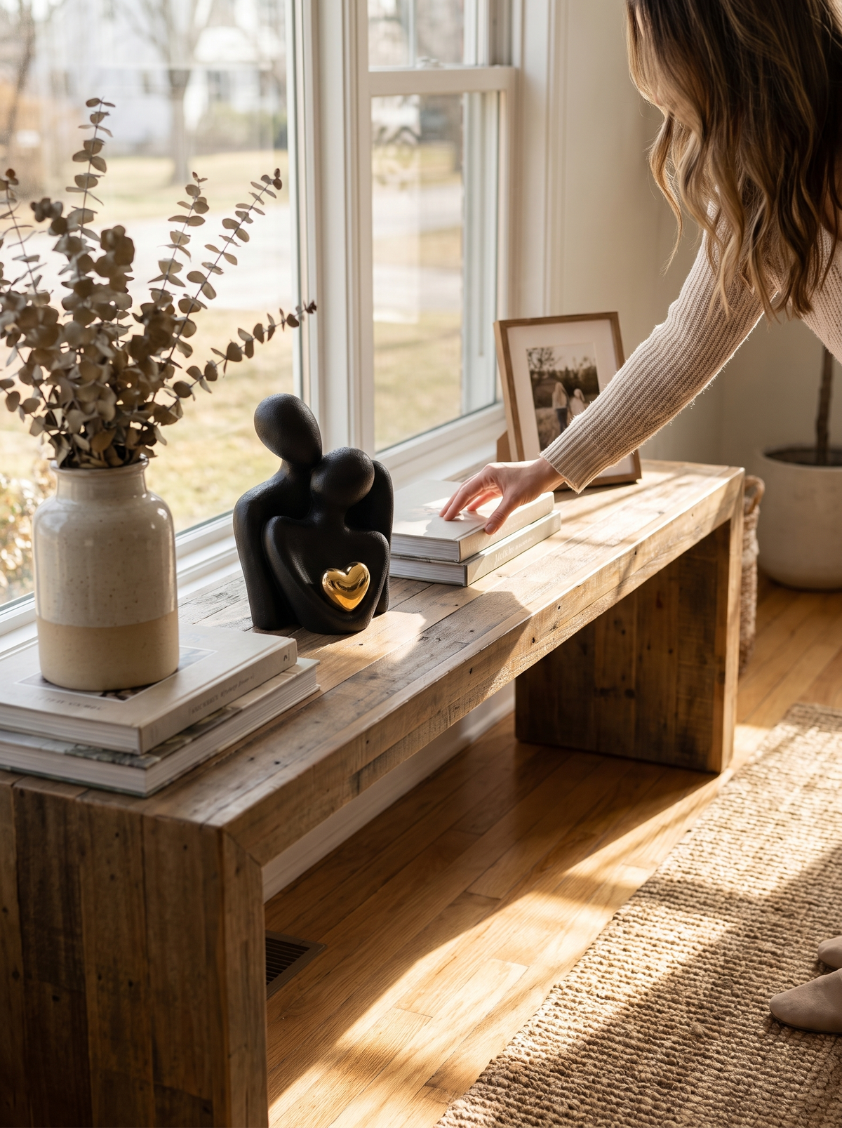 Abstract lovers figurine with golden heart, modern yet classic