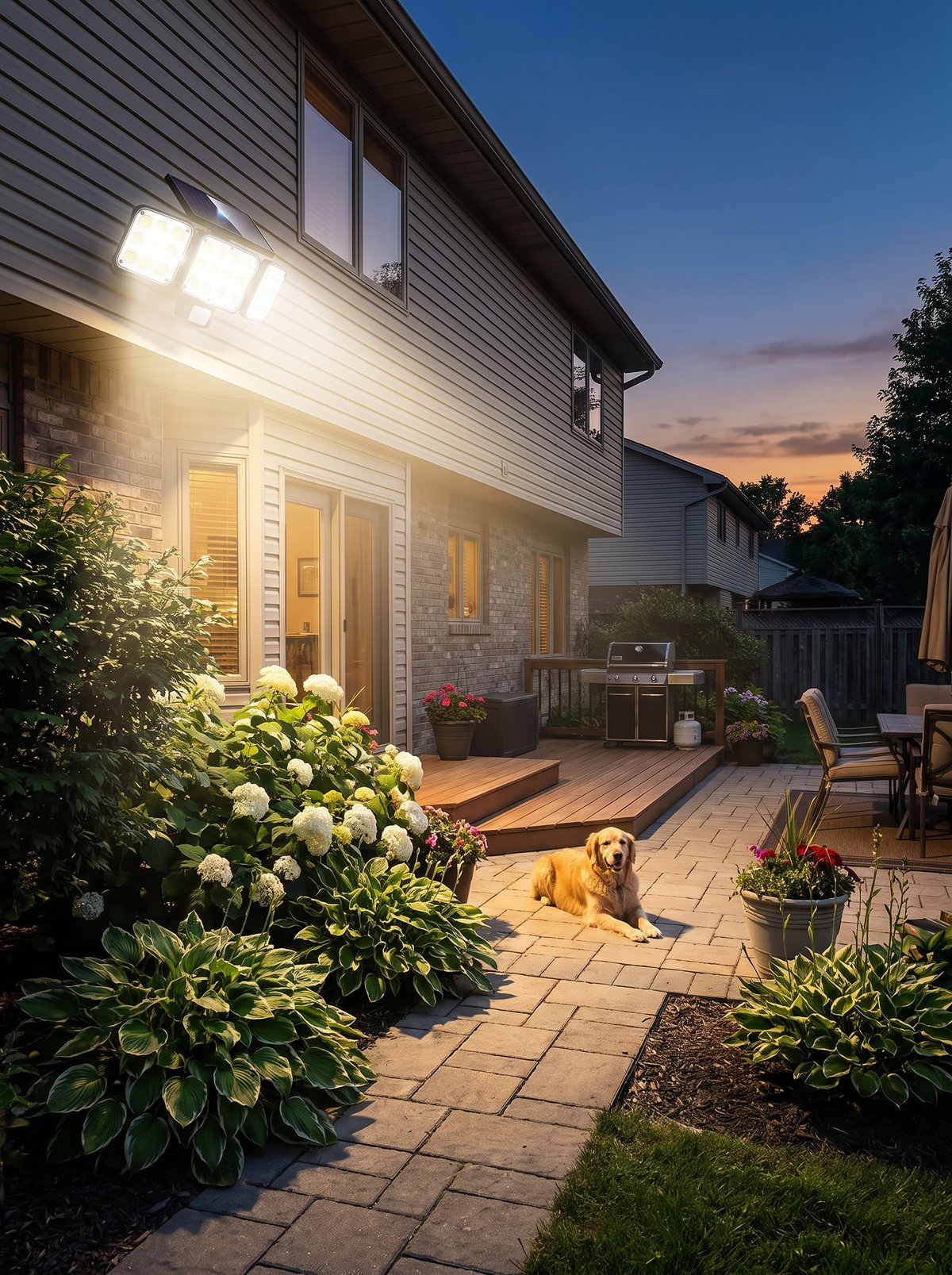 Solar outdoor wall light with 3 heads, wide coverage, three heads