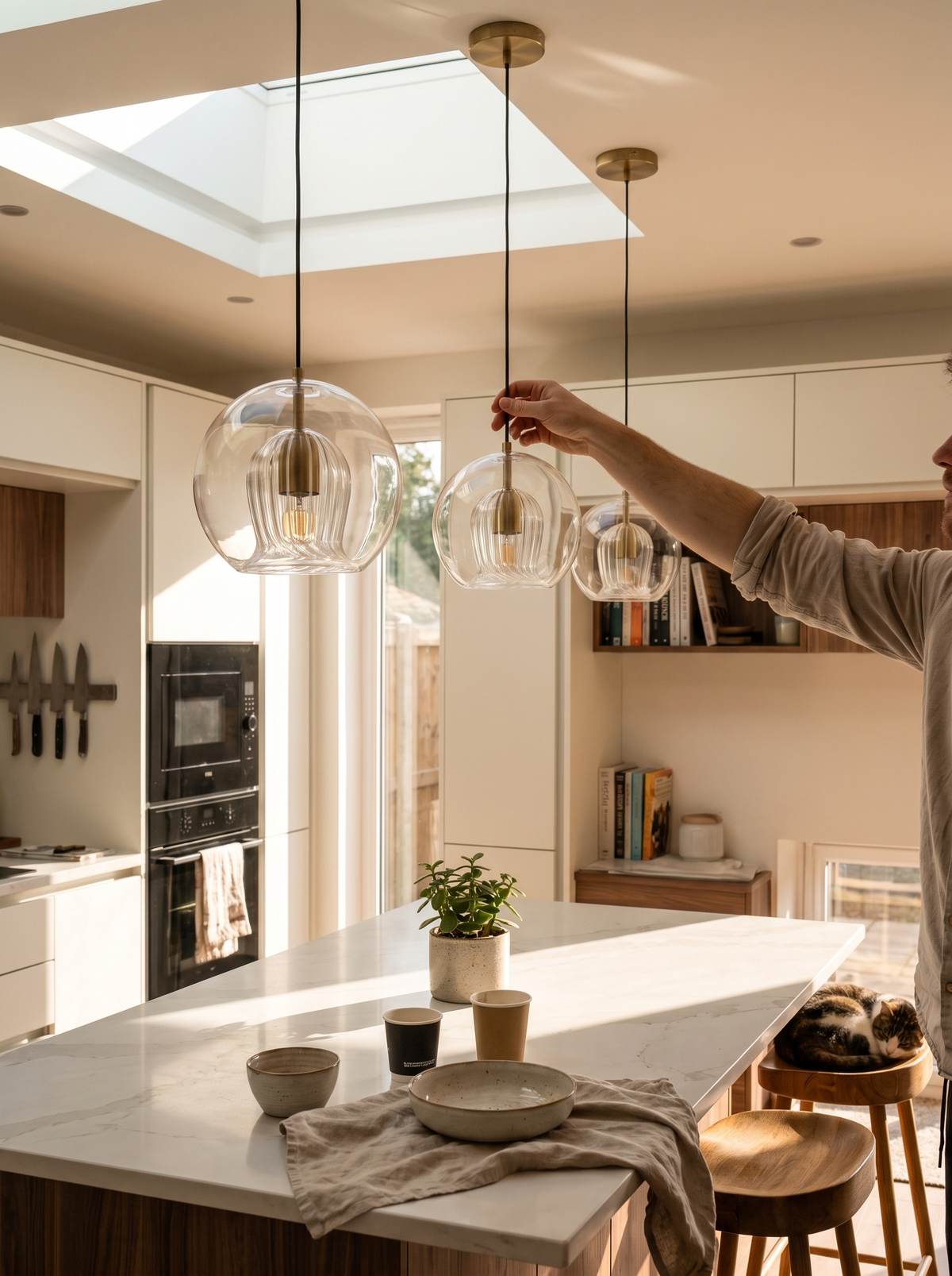 Fluted glass globe pendant light lifestyle 3