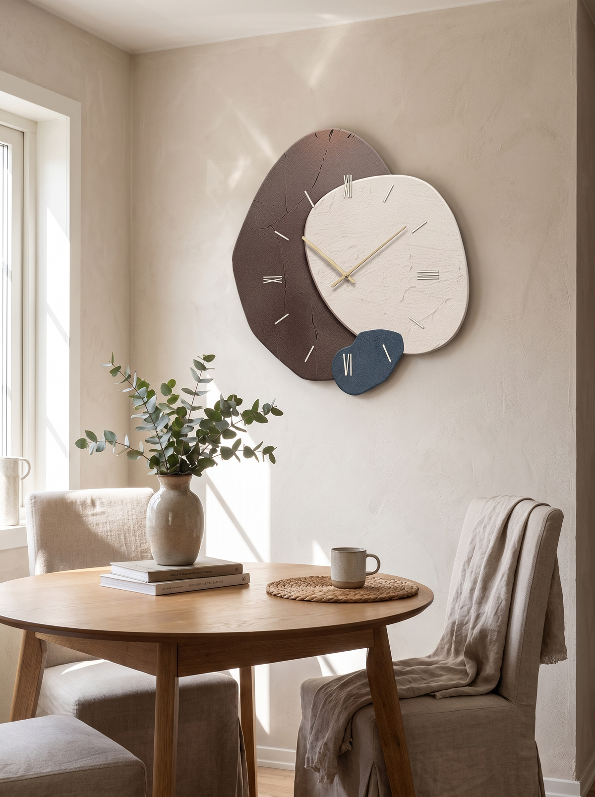 Elegant asymmetrical real wood wall clock, Real Wood, Organic Shape