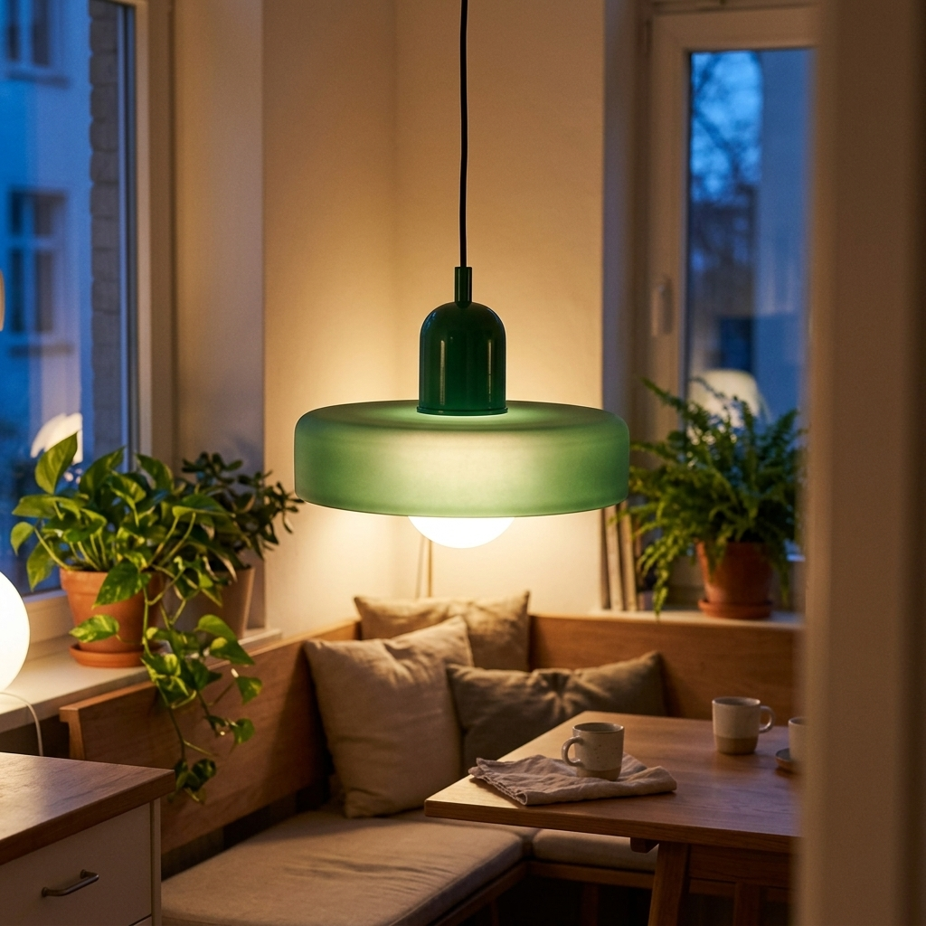 Green lamp body with frosted green glass shade
