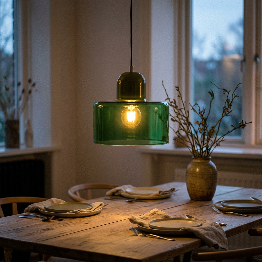 green glass shade with green base