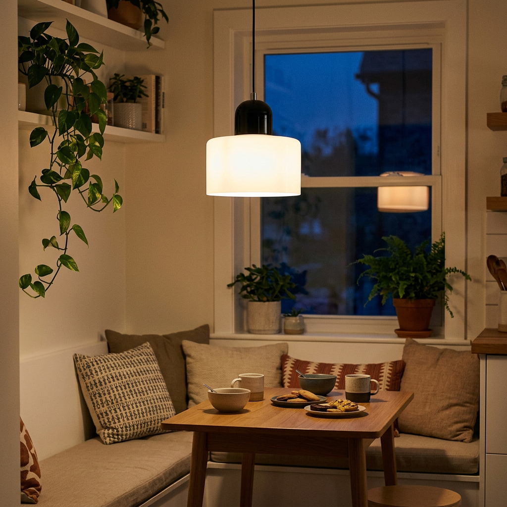 white glass shade with black base