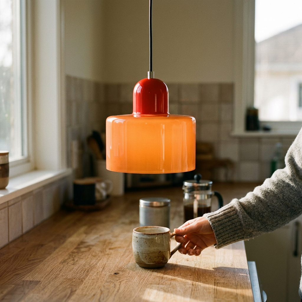orange glass shade with red base