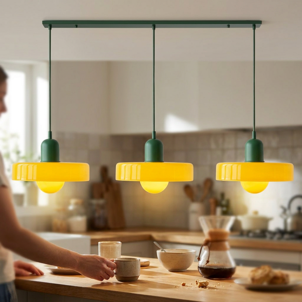 yellow glass shades with green bodies