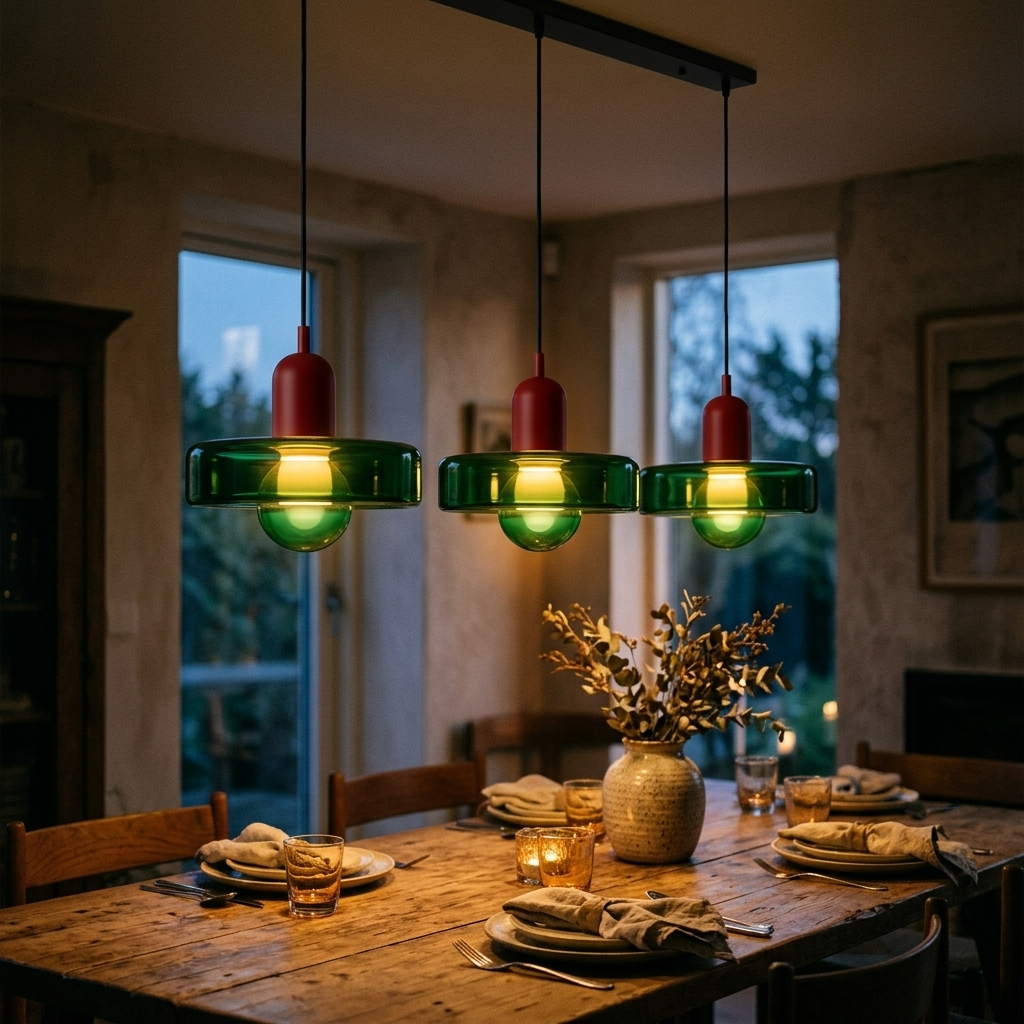 green glass shades with red bodies
