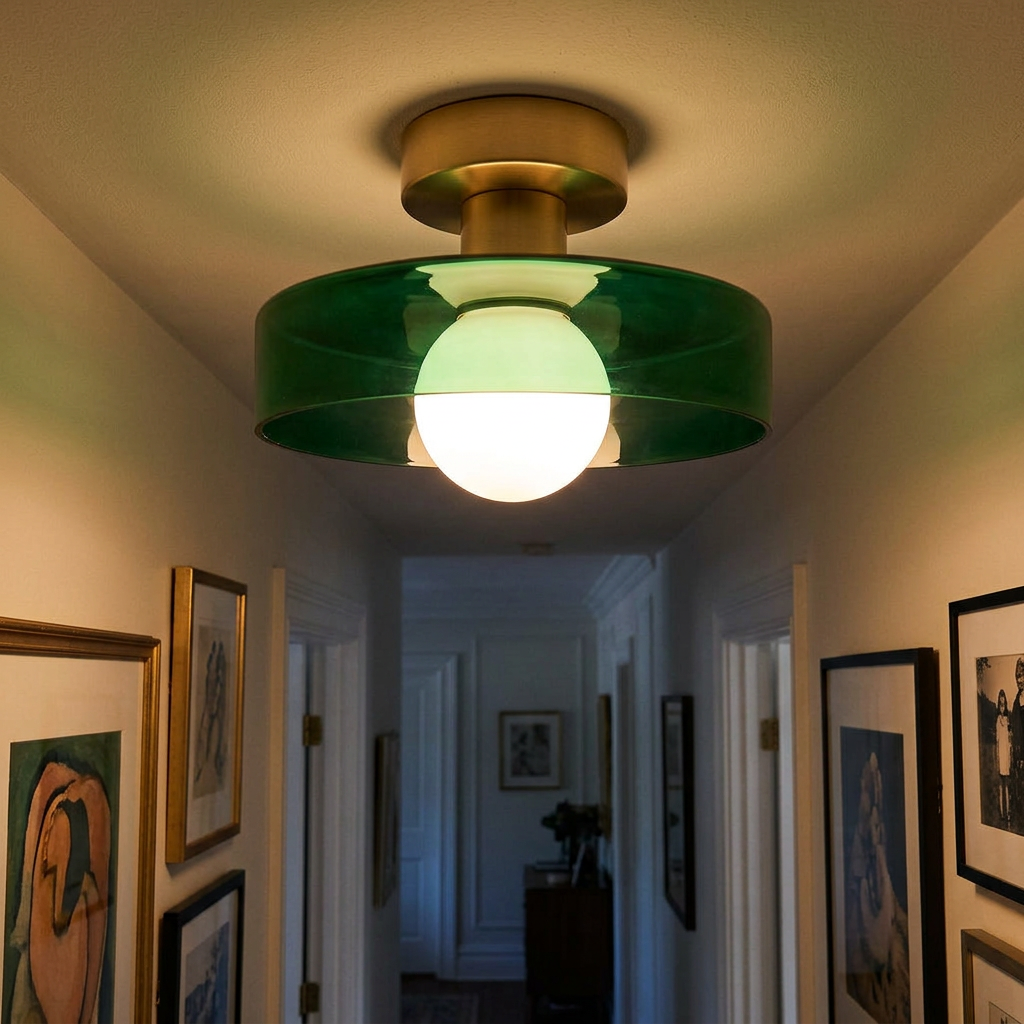 gold base with green glass