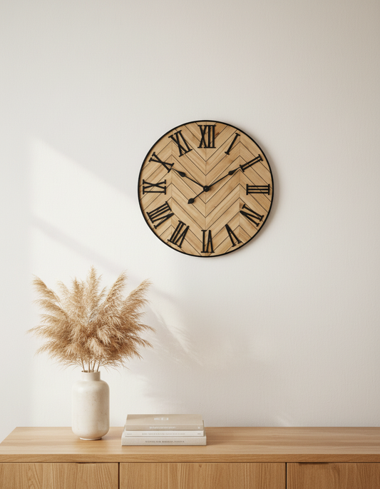 Classic Rustic Wall Clock | Traditional Wooden Timepiece with Roman Numerals | Elegant Wall Clock Decor for Vintage Home Aesthetics
