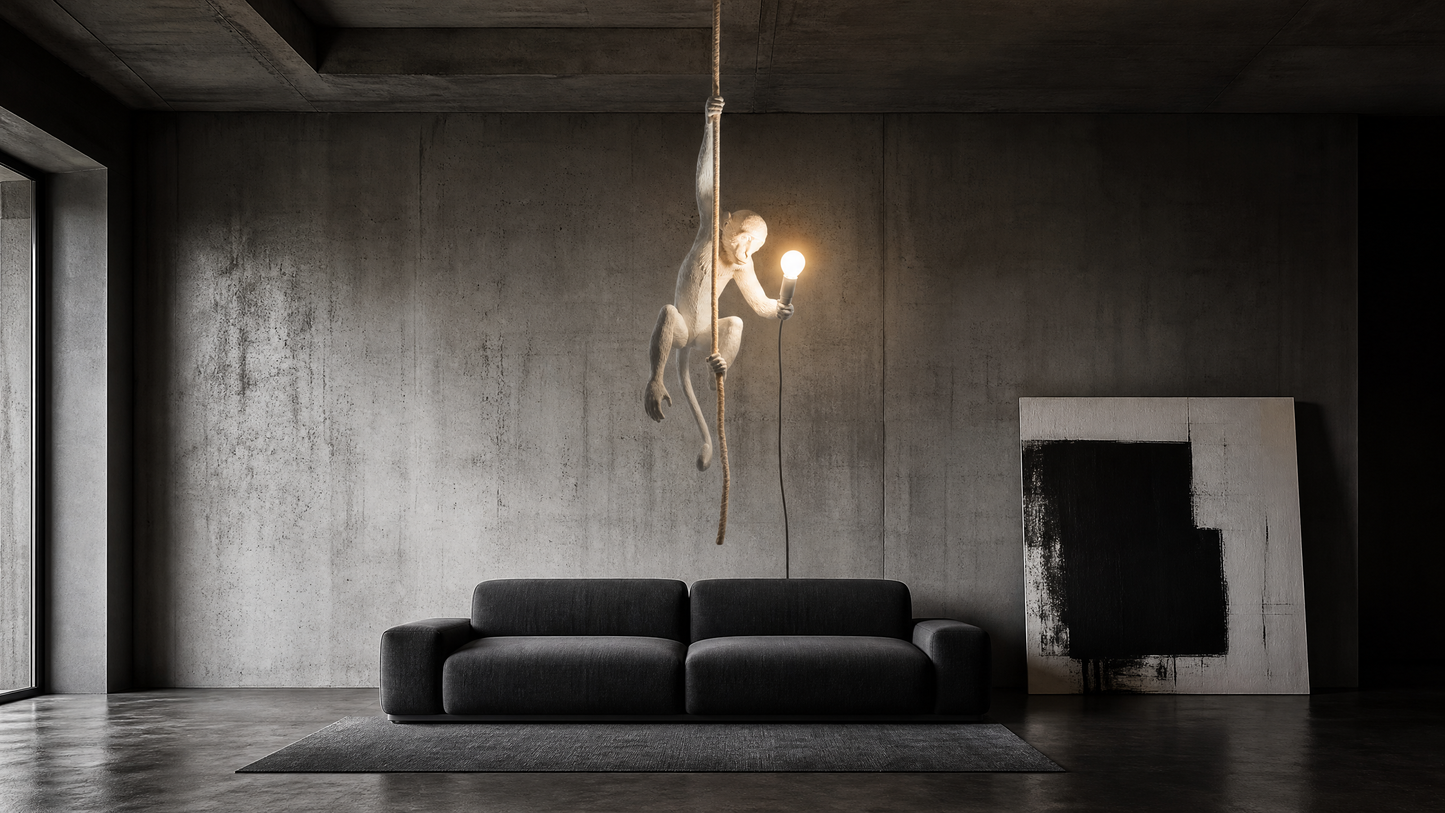 Sculptural Monkey Pendant Light | Unique Black Hanging Light for Artistic Home Decor
