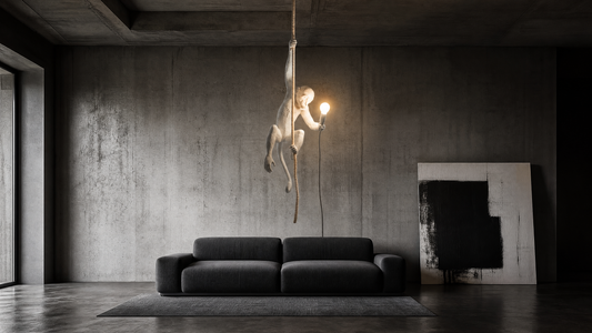 Sculptural Monkey Pendant Light | Unique Black Hanging Light for Artistic Home Decor