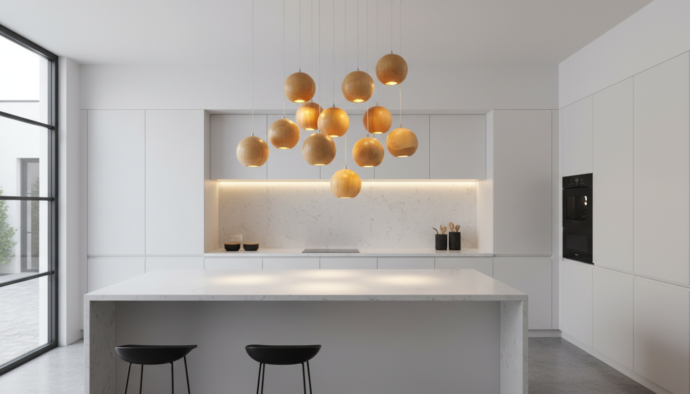 Wooden Ball Pendant Light | Adjustable Height Hanging Light for Cozy Ambiance