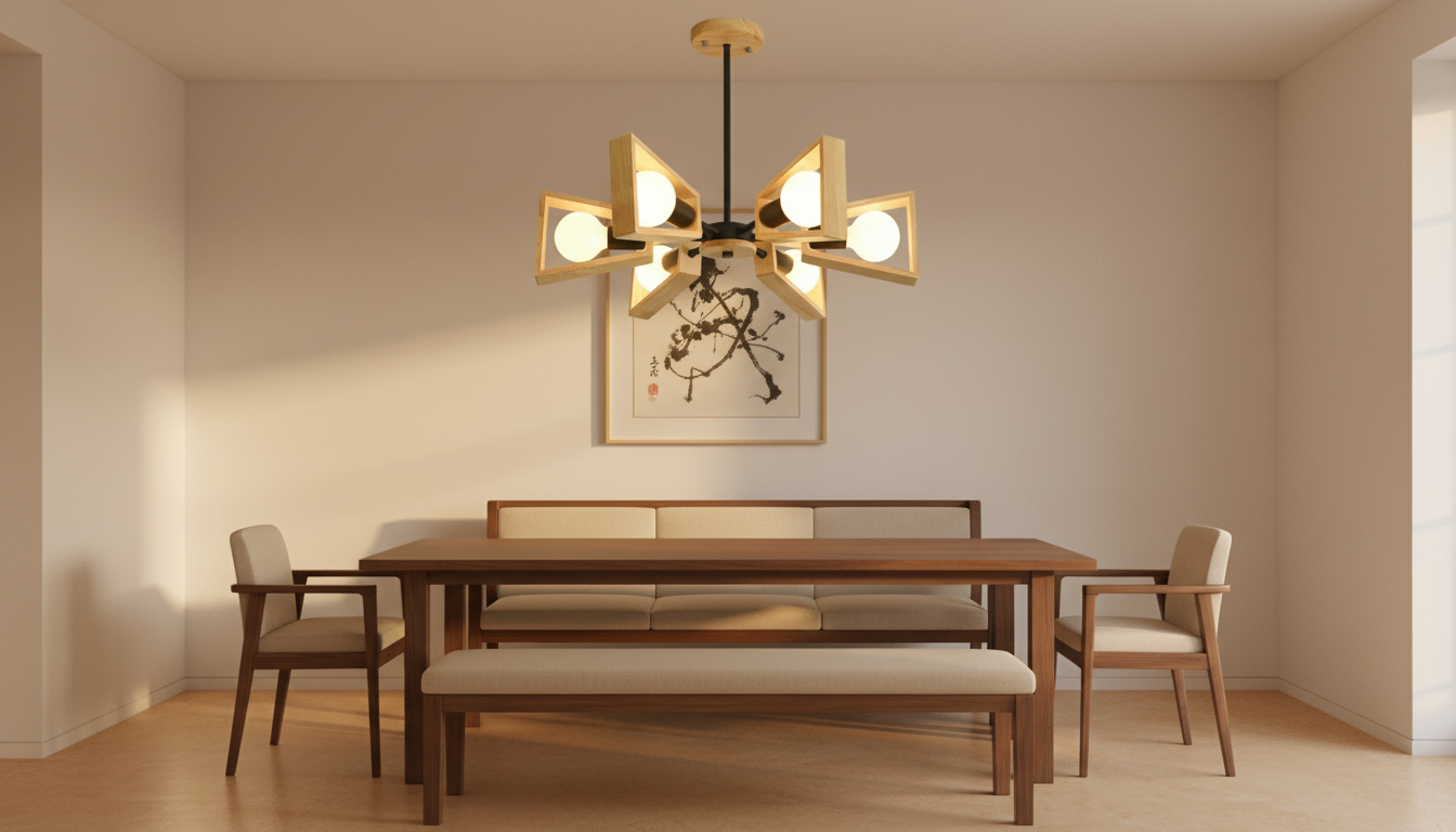 Modern Chandelier Light | Wooden Sputnik Design with Dimmable Features | Stylish Fixture for Dining Rooms