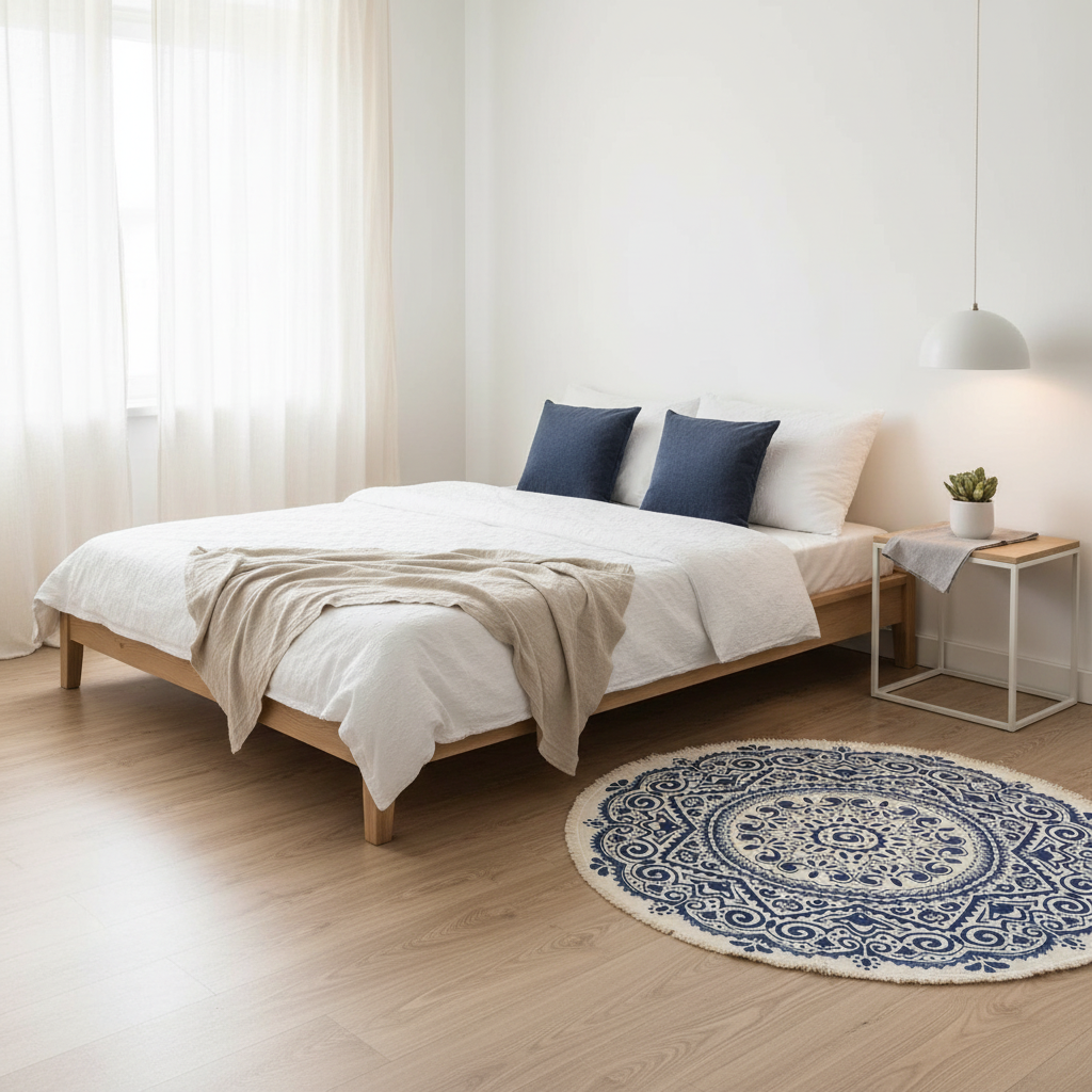 Boho Round Rug | Geometric Cotton Carpet with Easy Clean Design | Stylish Indoor Decor
