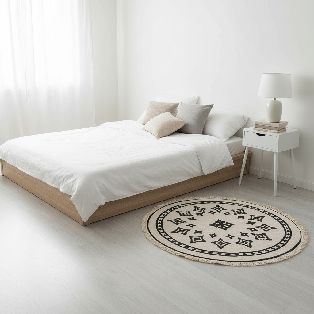Boho Round Rug | Geometric Cotton Carpet with Easy Clean Design | Stylish Indoor Decor