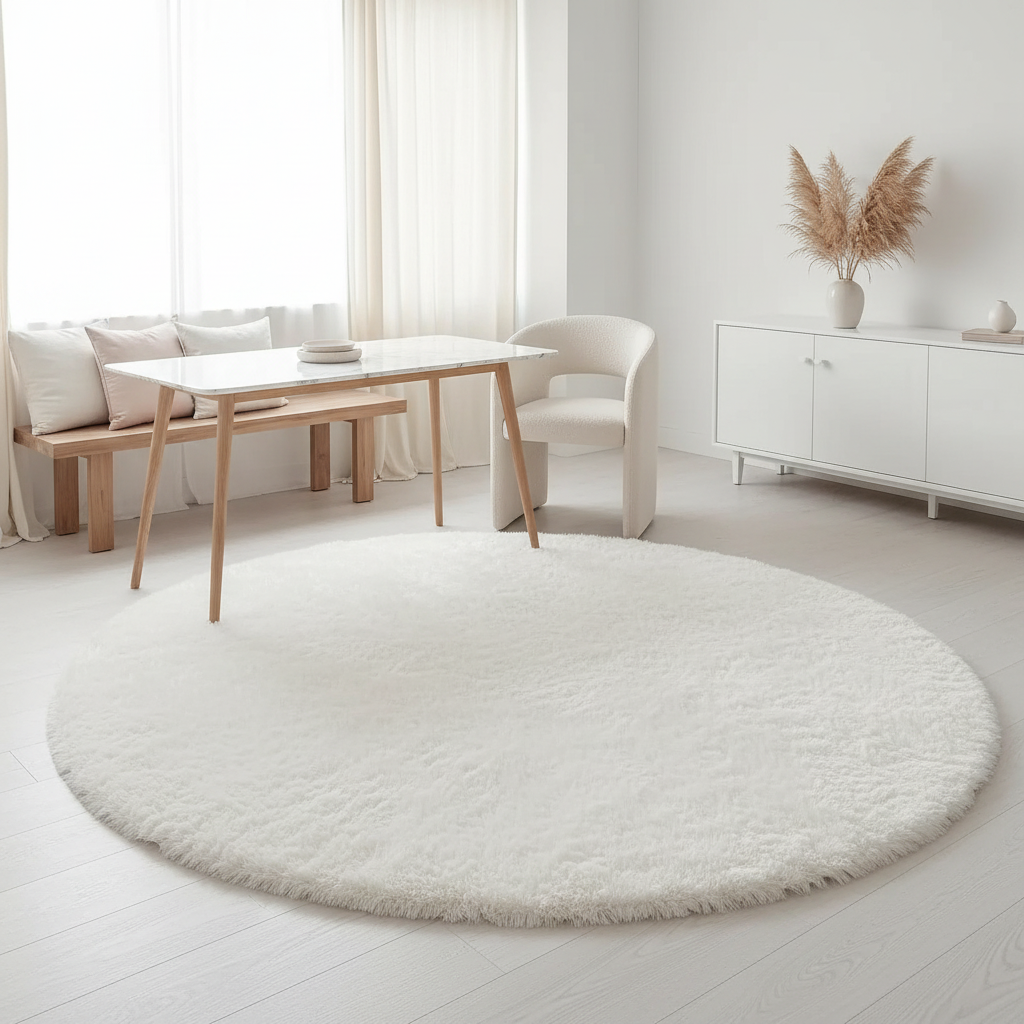 Cozy Collection | Round Shag Carpet with Non-Slip Base | Fluffy Texture for Warmth and Comfort